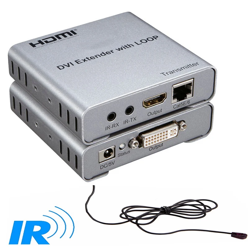 DVI Extender Transceiver Adapter Extension Over RJ45 Ethernet Lan CAT5e Cat6 Cable Cascade Connection Extension PC DVD TO TV