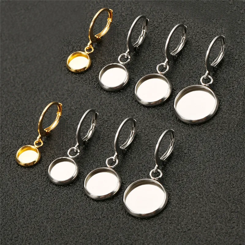 10pcs Stainless Steel Gold Color Earring Base Findings 6/8/10/12mm Metal Cabochon Setting Base Diy Earring Supplies For Jewelry