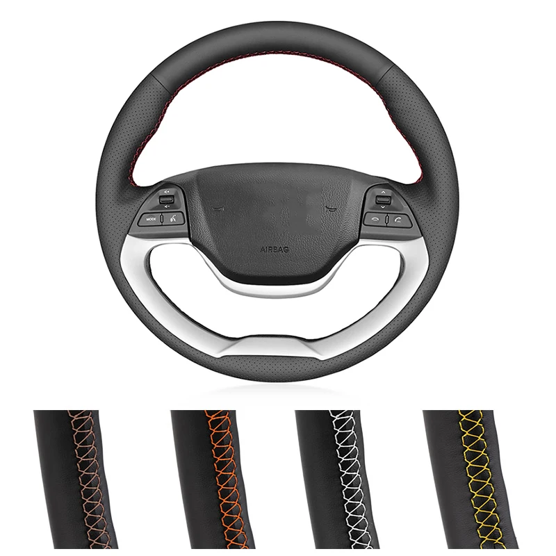 DIY Customized Car Steering Wheel Cover For Kia Morning 2011-2016 Picanto 2012-2015 Leather Steering Wrap