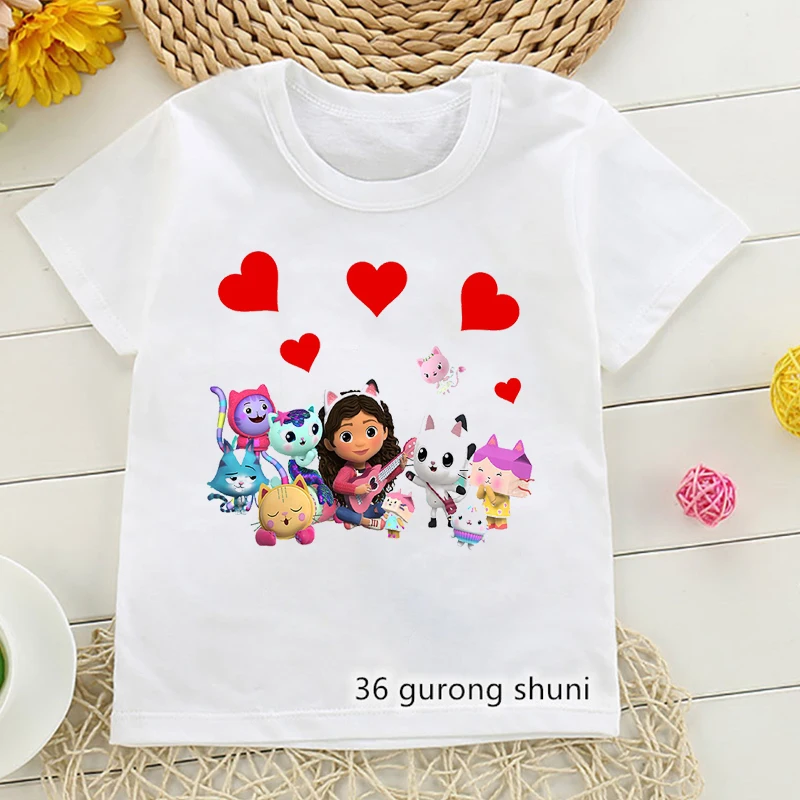 Gabby Dollhouse Cartoon Print Tshirt Girls Kawaii Kids Clothes Cute Cat T-Shirt Children'S Clothing Summer Tops Tee Shirt