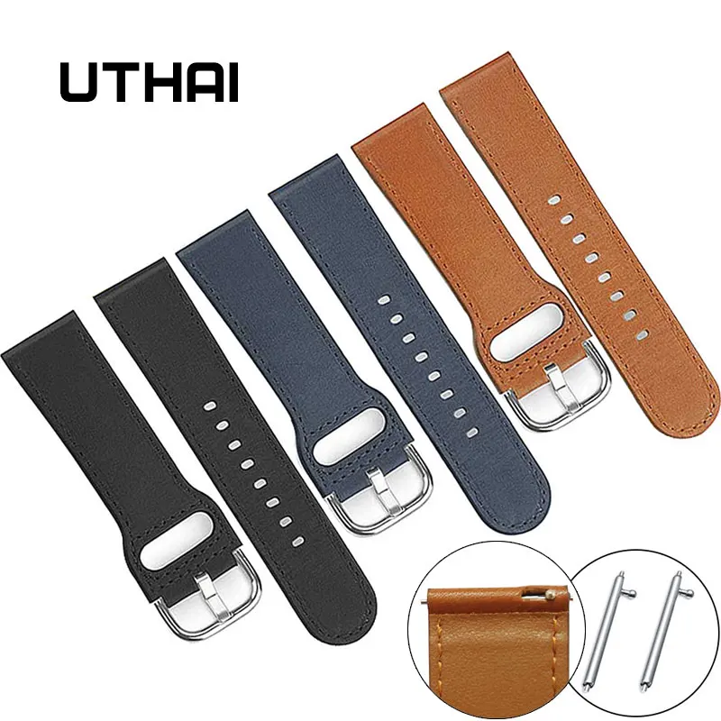 

UTHAI P23 Watchbands 22mm Geniune Leather Watchbands Perforated car line 22mm leather strap