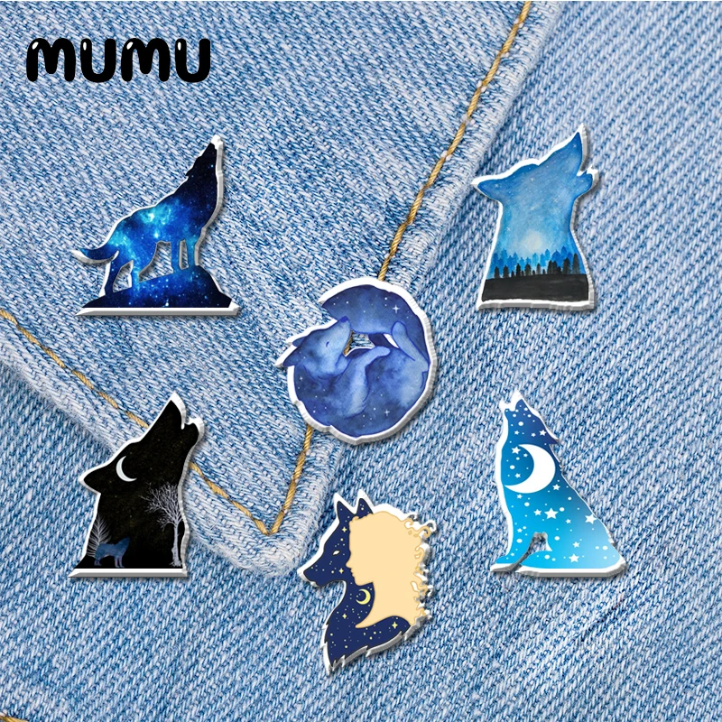 2021 New Starry Wolf Lapel Pin Galaxy Animal Acrylic Brooches Handmade Lapel Pins Epoxy Jewelry Shirt Bag Badge