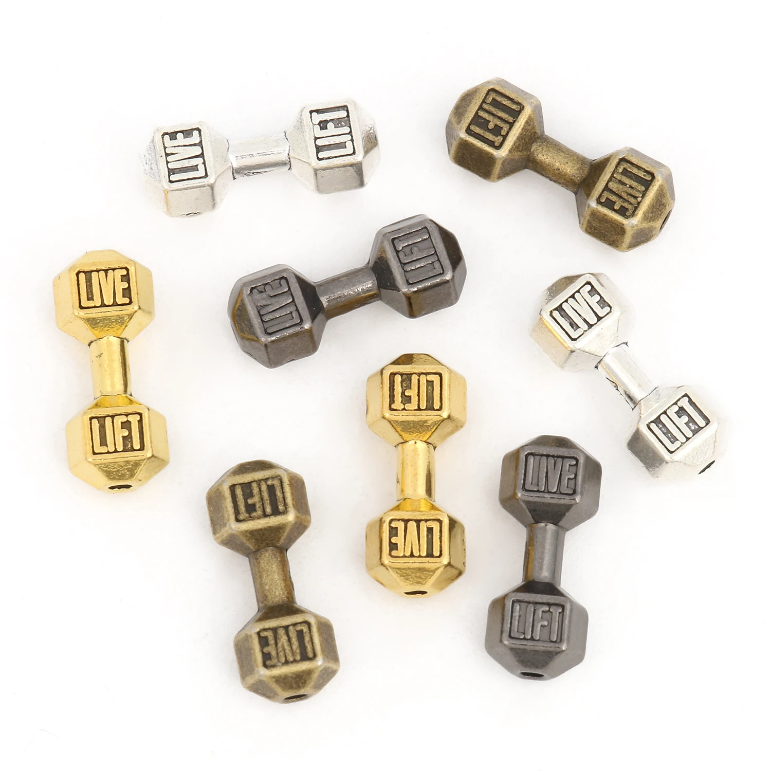 10PCS Barbell Dumbbell Beads Gold Silver Color Loose Spacer Beads for Jewelry Making Bracelets Necklace DIY Charms Accessories