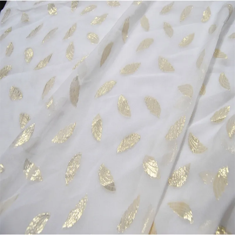 Shiny Fashion Summer Spring SIilk Lurex Fabric Metallic Gold Wing Patterns White for Women Shawl Shirt Dresses