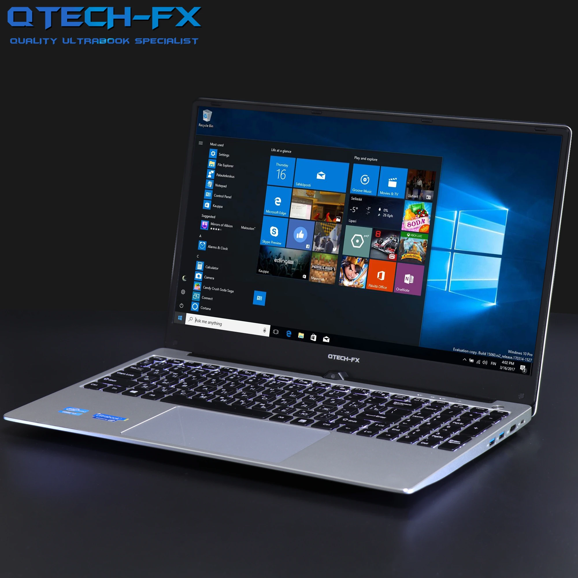 Kim Loại 15.6 "256G SSD + HDD RAM 16GB Intel I7 Laptop Windows10 Game Văn Phòng Tiếng Ả Rập Do Thái AZERTY tây Ban Nha Nga Bàn Phím Backlit