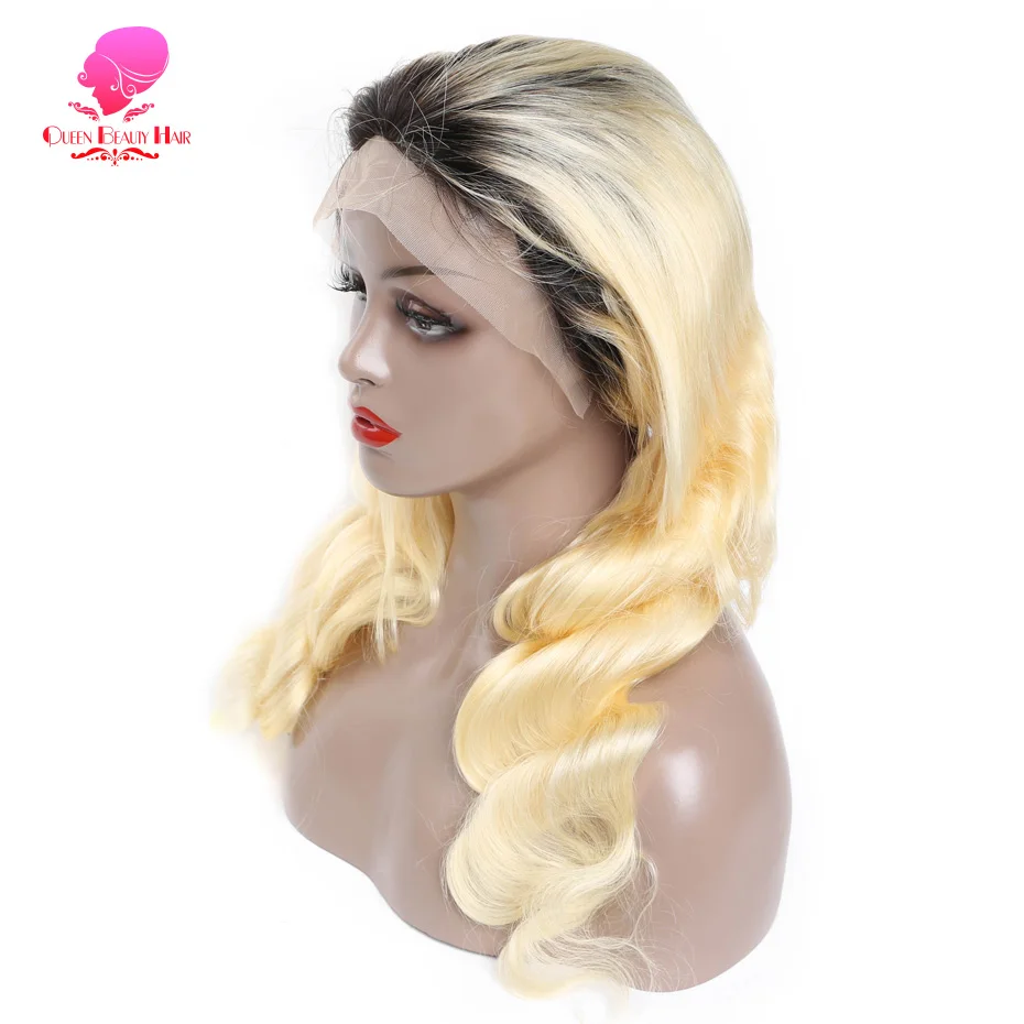 13x6 Full Lace Frontal Perücke aus Echthaar, 1B 613 Ombre Blonde Perücke mit dunklen Ansätzen, peruanische Body Wave Lace Front Echthaarperücken für Frauen – Detail 12