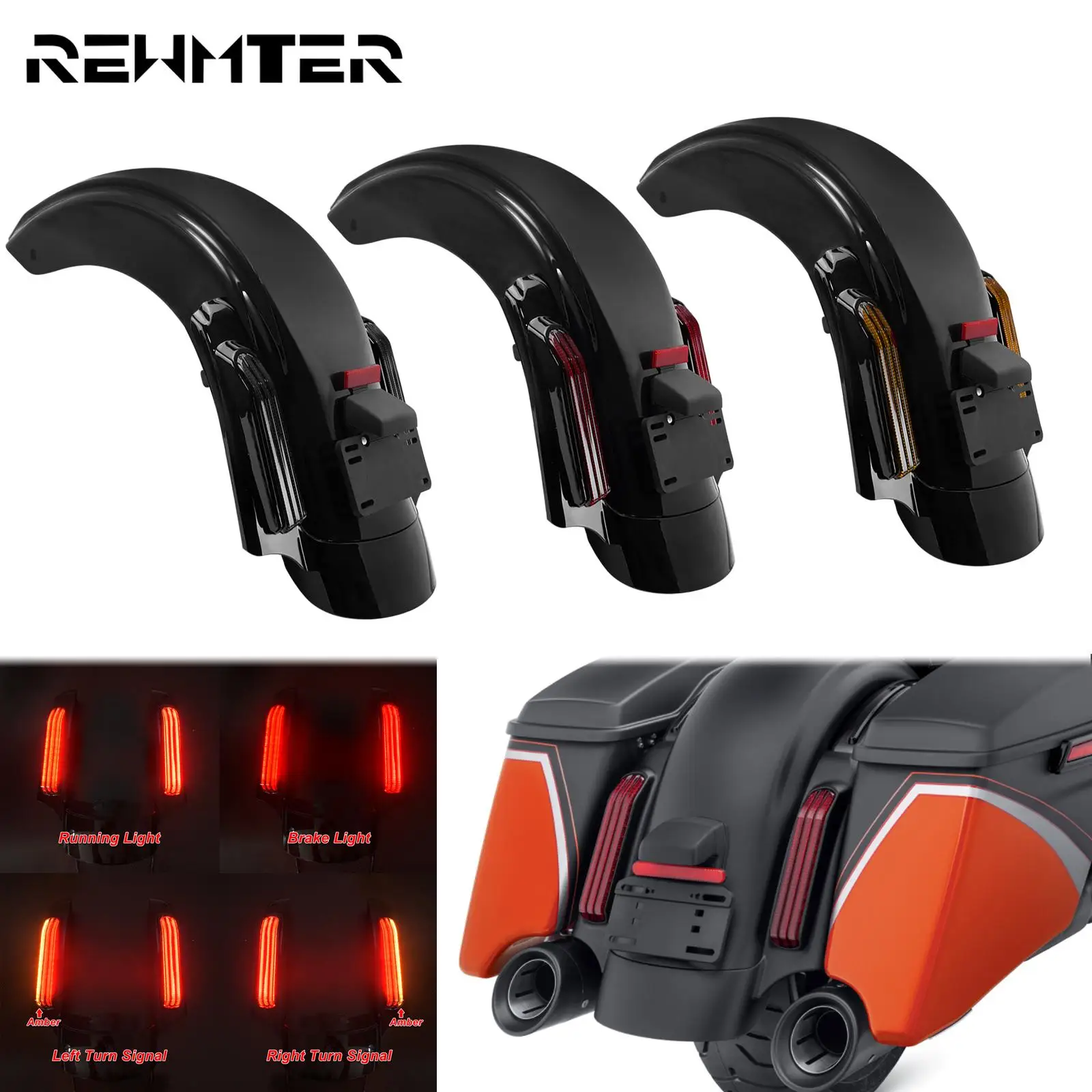 

Motorcycle LED Rear Fender System Set Red Smoke Amber For Harley Touring Street Glide Road King Ultra Limited FLTRX 2014-2020