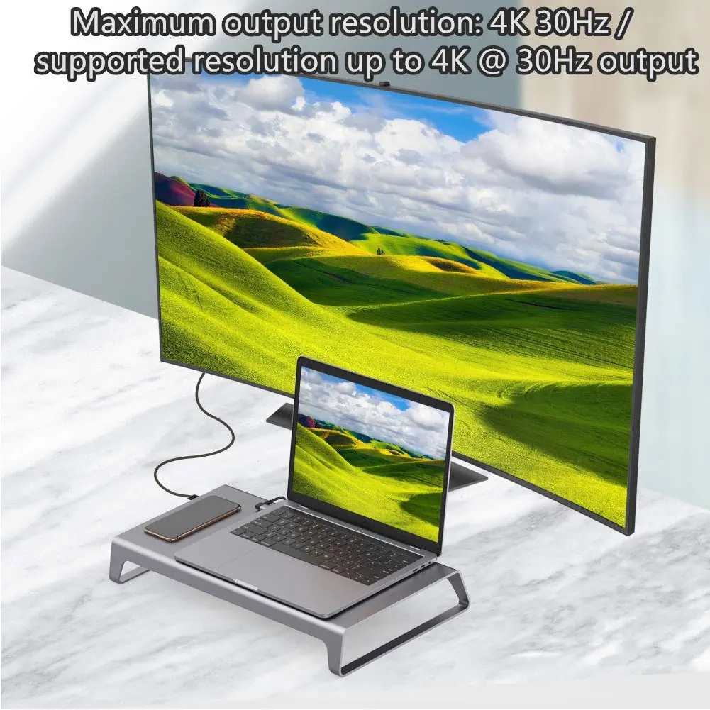 Imagem -04 - Suporte do Suporte do Monitor de Alumínio Docking Station com Usb c Hub Carga sem Fio Compatível com Hdmi 4k hd Vga Cartão tf