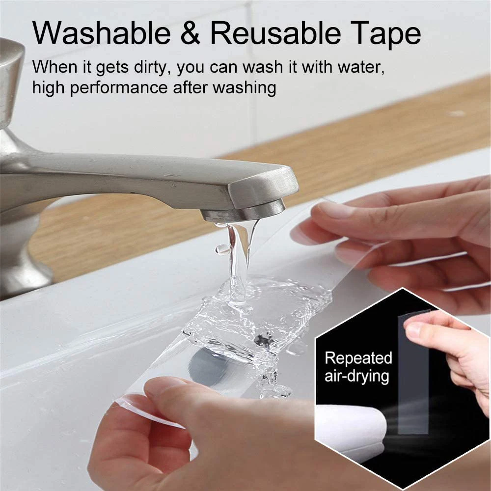 NAIERDI 2mm Thicken Transparent Reusable Waterproof Adhesive Tape Cleanable Traceless Nano Tape Double Sided Tape 1M/2M/3M