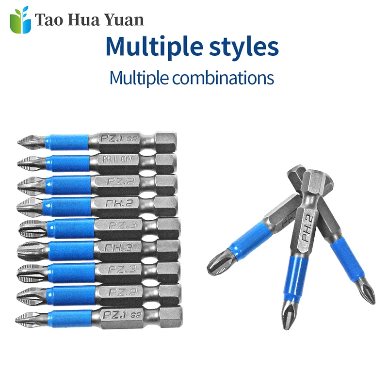 12pcs/set Gcr15 Phillips Bits Hex Shanked Anti Slip Screwdriver Bits Magnetic Single Head PH1 PZ1 PH2 PZ2 PH3 PZ3 50mm Length AA