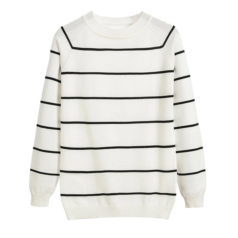 HLBCBG Stripe long sleeve black knitted sweater women tops autumn o-neck short pullover casual jumper pull femme