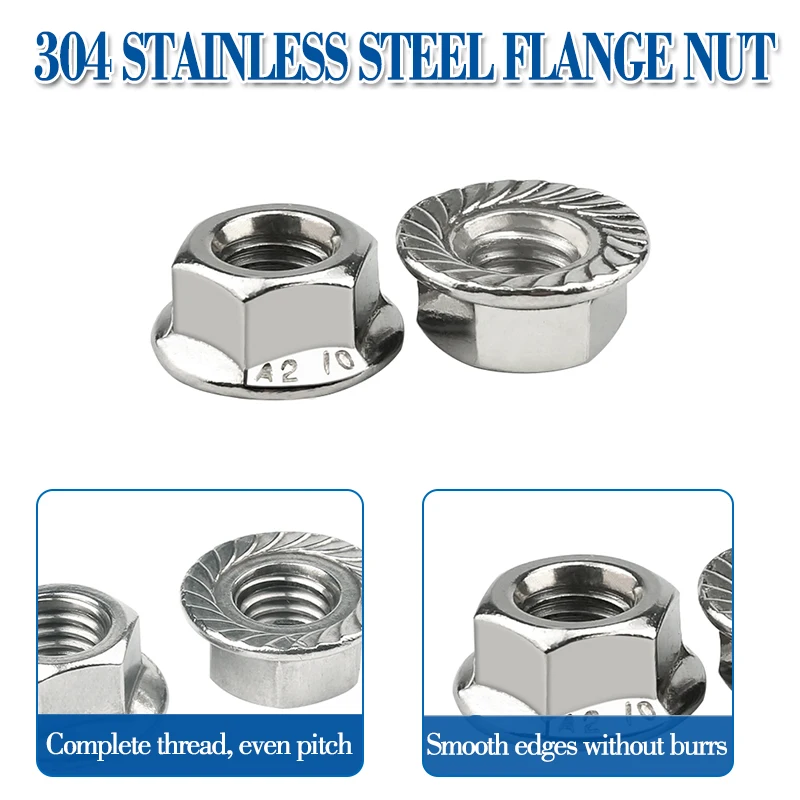 LUHUICHNAG 10/25/50/55pcs Stainless Steel Hexagon Flange Nut M3 M4 M5 M6 M8 M10 M12 Zinc Plated Carbon Steel Flange Nut DIN6923