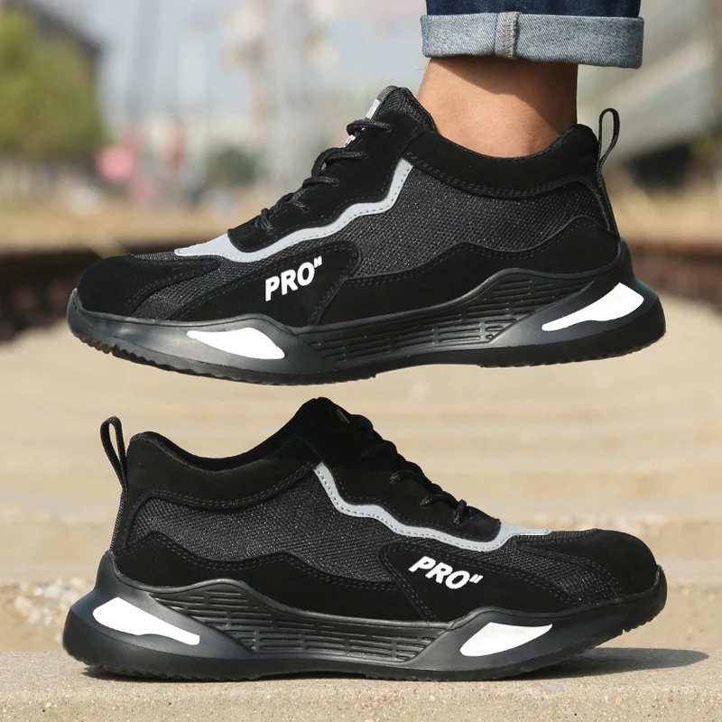 Men Work Safety Shoes Steel Toe Anti-Smashing Wear Roof Light Comfortable Puncture-Proof Nail Penetration Resistance Security