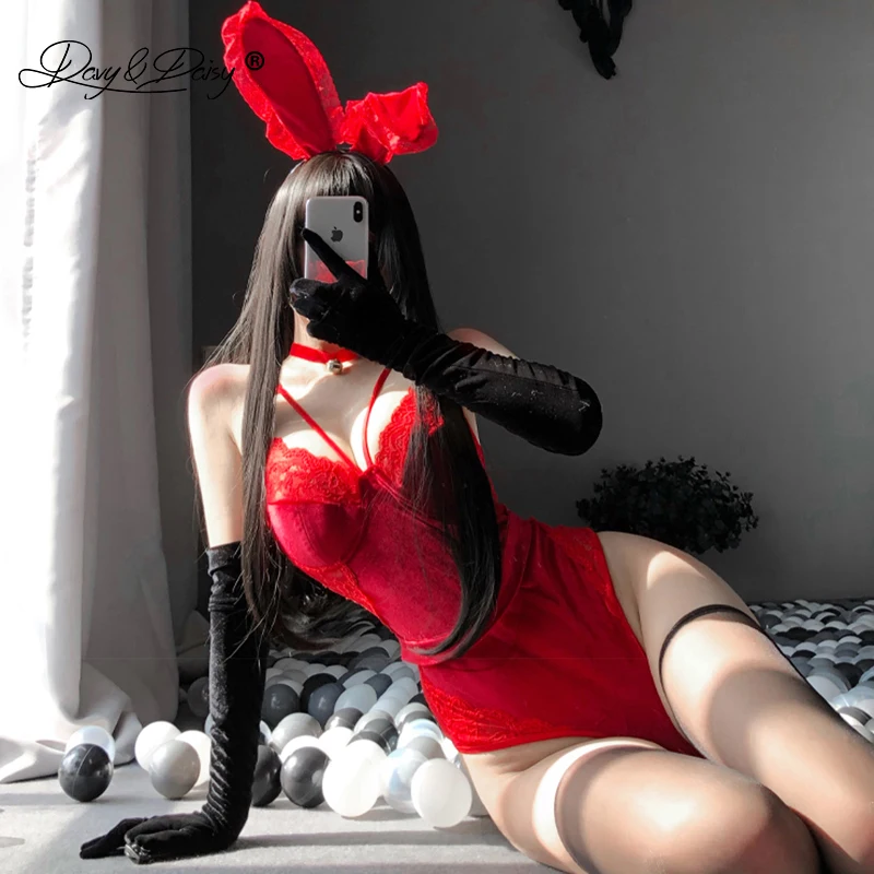 Sexy Bunny Girl Cosplay Costumes Women Sweet Rabbit Bodysuit Rabbit Ears Roleplay Party Club Wear sm Erotic Set  JA041