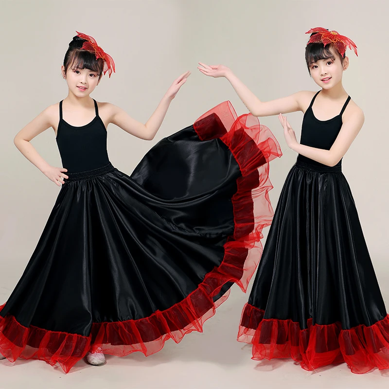 Kids Girls Belly Dance Spanish Traditional Flamenco Skirt Gypsy Style Child Stage Party Cosplay Costume Big Swing Skirts DL5721