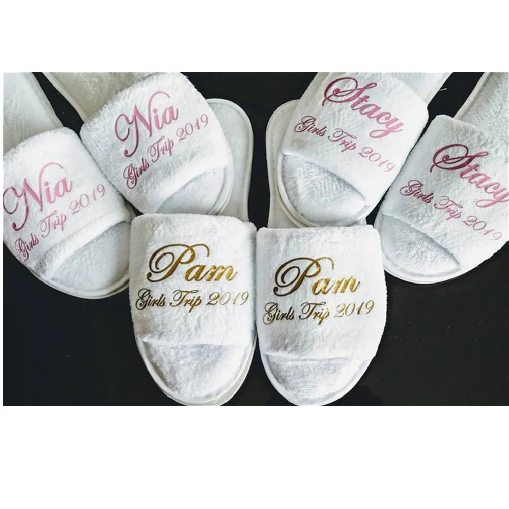 Personalized Slippers with gold name,groom Bride Rubber Sole Slippers,Bridesmaid proposal Gift,Bridal Party Slippers, spa Favors