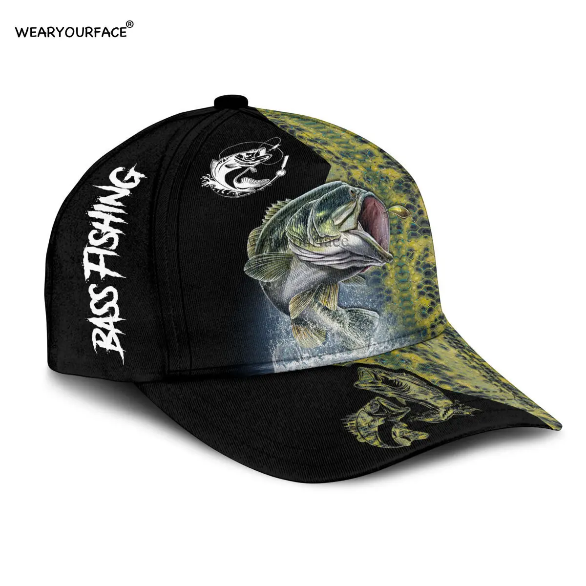 Baseball Cap Black Bear Bass Fishing Printed Snapback Hat Men Women Adult Hip Hop Headwear Outdoor Casual Funny Sun Visor Hats