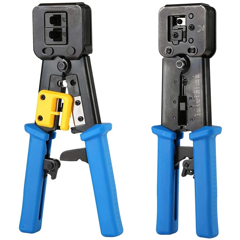 RJ45 Crimp Tool Pass Through Cat5 Cat5e Cat6 Crimping Tool For RJ45/RJ12 Regular And End-Pass-Through Connectors 100pcs Set