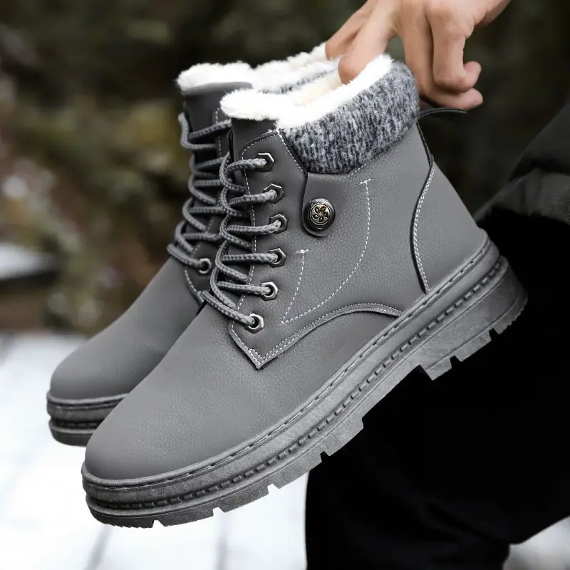 New Men Boots Leather Waterproof Lace Up  Boots Men Winter Ankle Lightweight Shoes for Men Winter Casual Non Slip