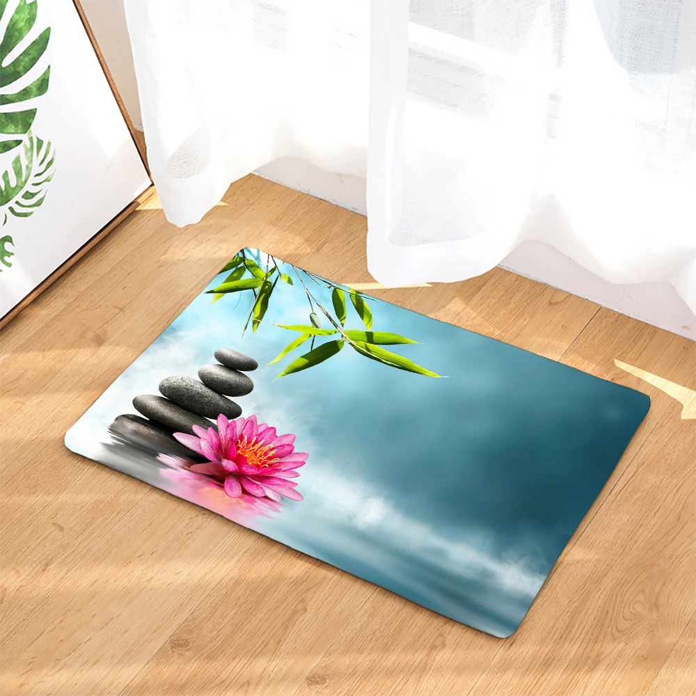 Bathroom Non-slip Mat Plant Flower Bamboo Zen Stone 3D Printed Bath Mat Floor Carpet Toilet Rug Doormat 45*75CM and 40*60CM