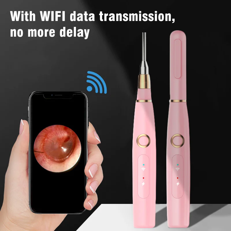 Ear Wax Removal Endoscope 720P HD Wireless Ear Otoscope with 6 LED 4.3mm Visual Ear Scope Camera Safe Ear Pick for Adults Kids