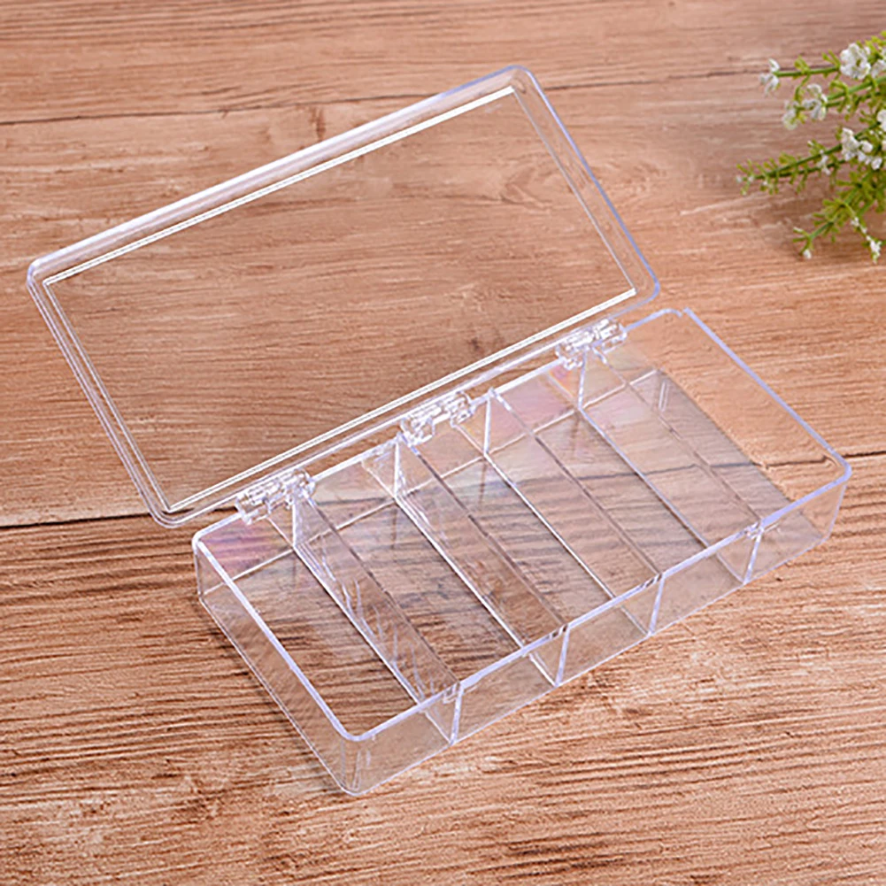 5 Grids Clear Acrylic Decoration Nail Art Storage Case DIY Removable Rhinestone Beads Jewelry Organize Box Transparent