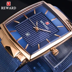 REWARD Business Blue Brand Design Calendar Display Waterproof Men's Quartz Wirst Watch Top Brand Luxury Montre Homme Male Clock