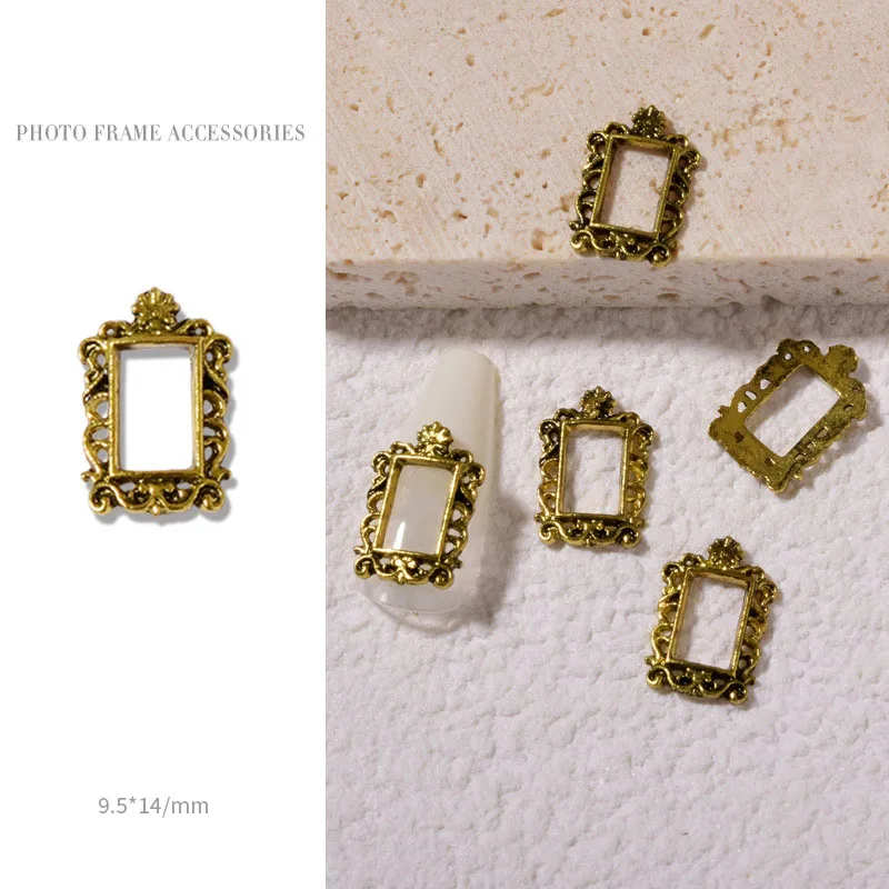 Retro Gold Metall 3D Charm Fotorahmen-Set mit Legierungs-Nieten Nagelkunst Maniküre Schmuck Zubehör-Kit - 5 Stück – Detail 15