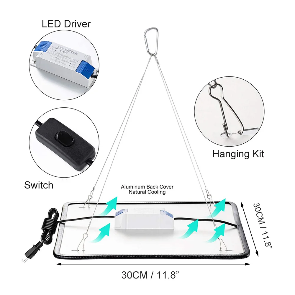 2000W LED 성장 조명 식물 성장 램프, 전체 스펙트럼 자연 햇빛 패널 실내 식물 꽃 채소 성장을 위한 피토 램프