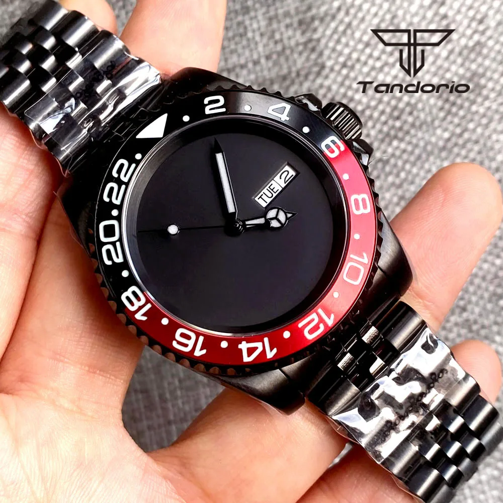 

40mm Black PVD Case Automatic Men's Watch NH36A Movement Weekday Date Window Luminous Hands Jubilee Bracelet