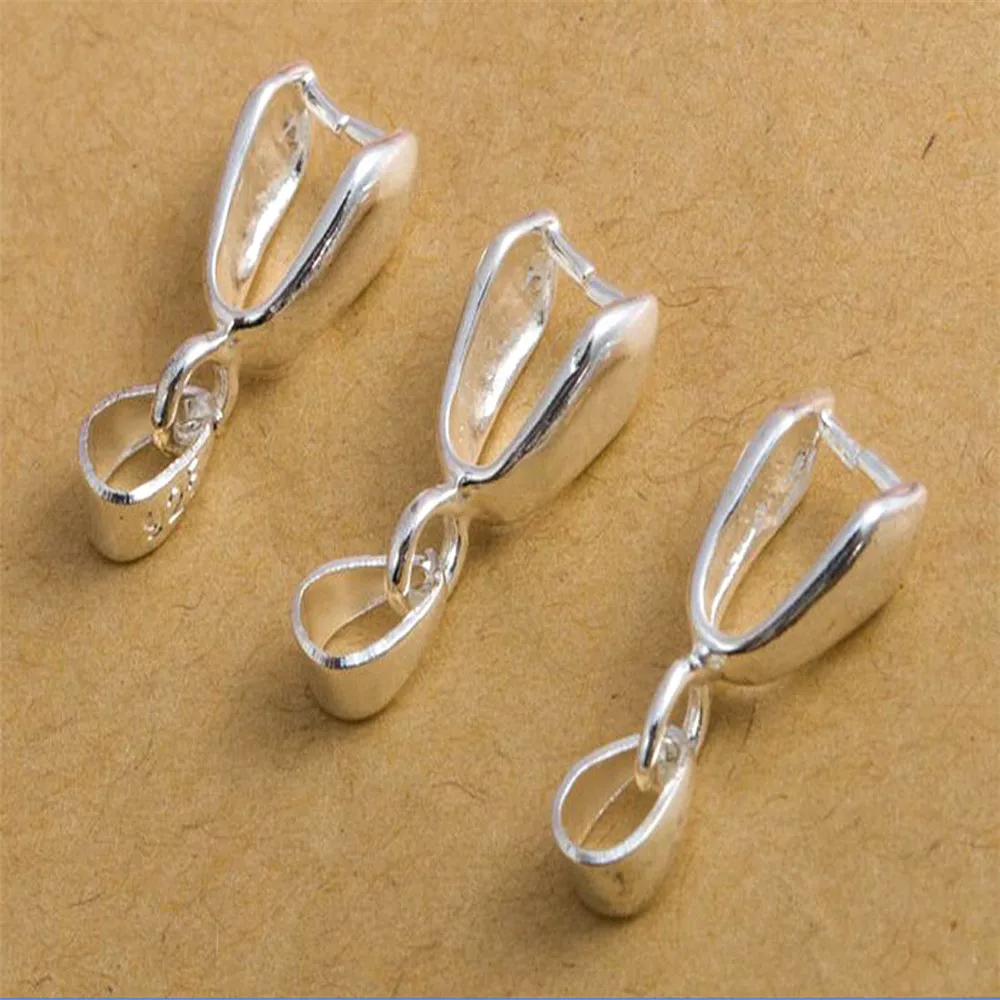 

925 sterling silver 10PCS Lot Size S-M-L Handmade Jewelry Findings 925 Stamped Silver Bail Connector Bale Pinch Clasp Pendant