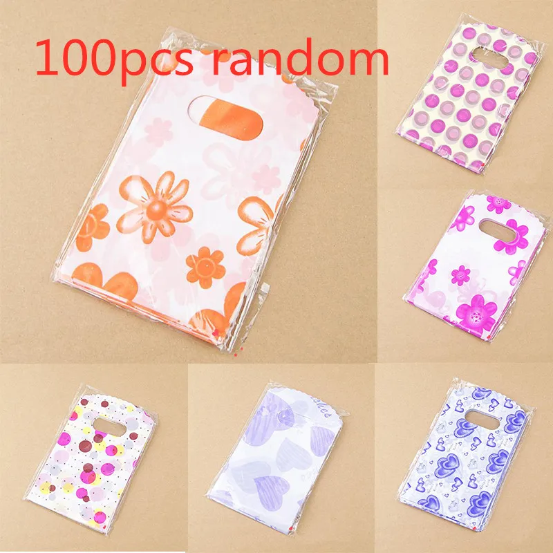 100pcs Random Wholesale Lot Pretty Mixed Pattern Plastic Gift Bag Shopping Bag 14X9CM