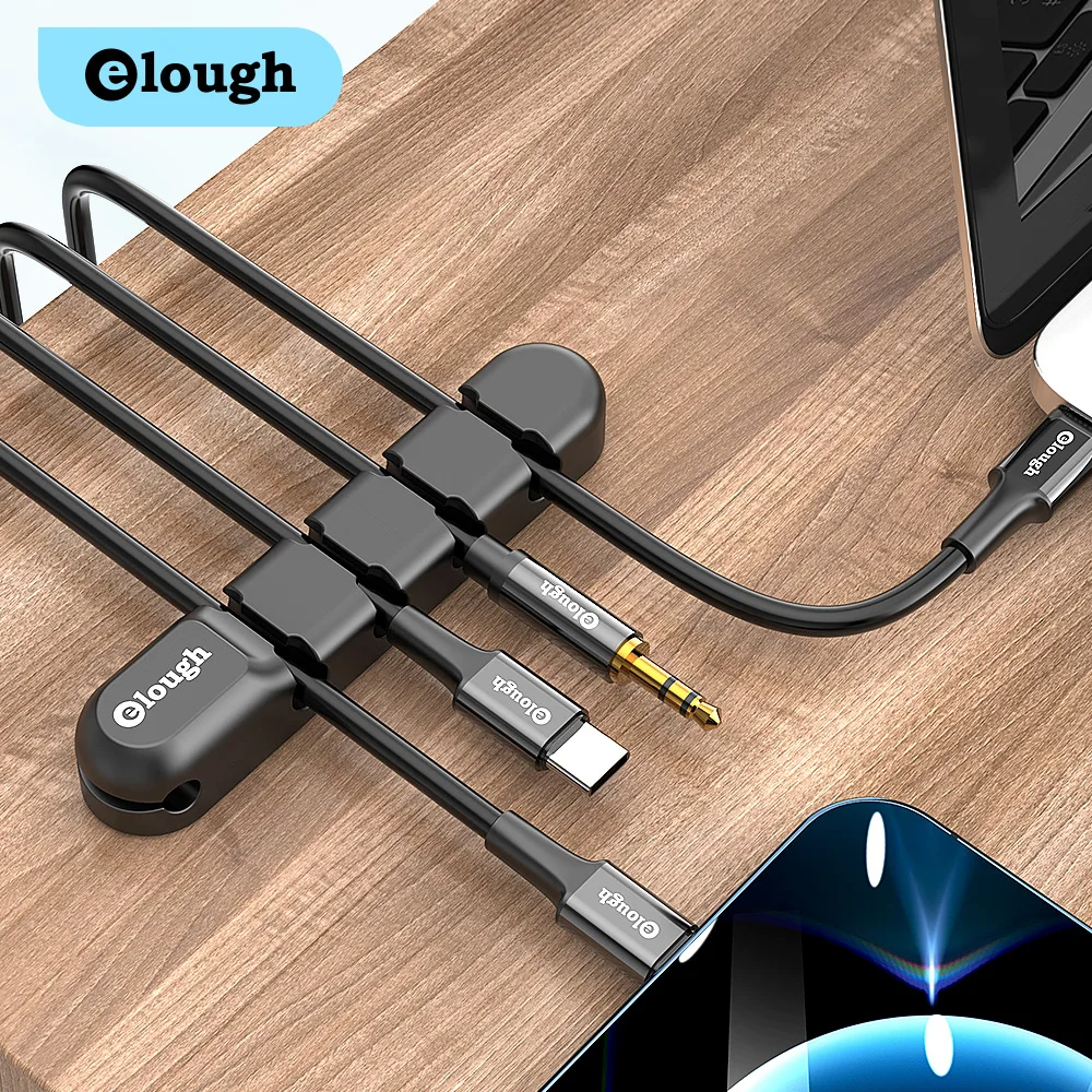 Elough USB Cable Organizer Silicone Cable Winder Management Protector Desktop 7 5 3 Clip Car Wire Holder For Mouse Keyboard Cord