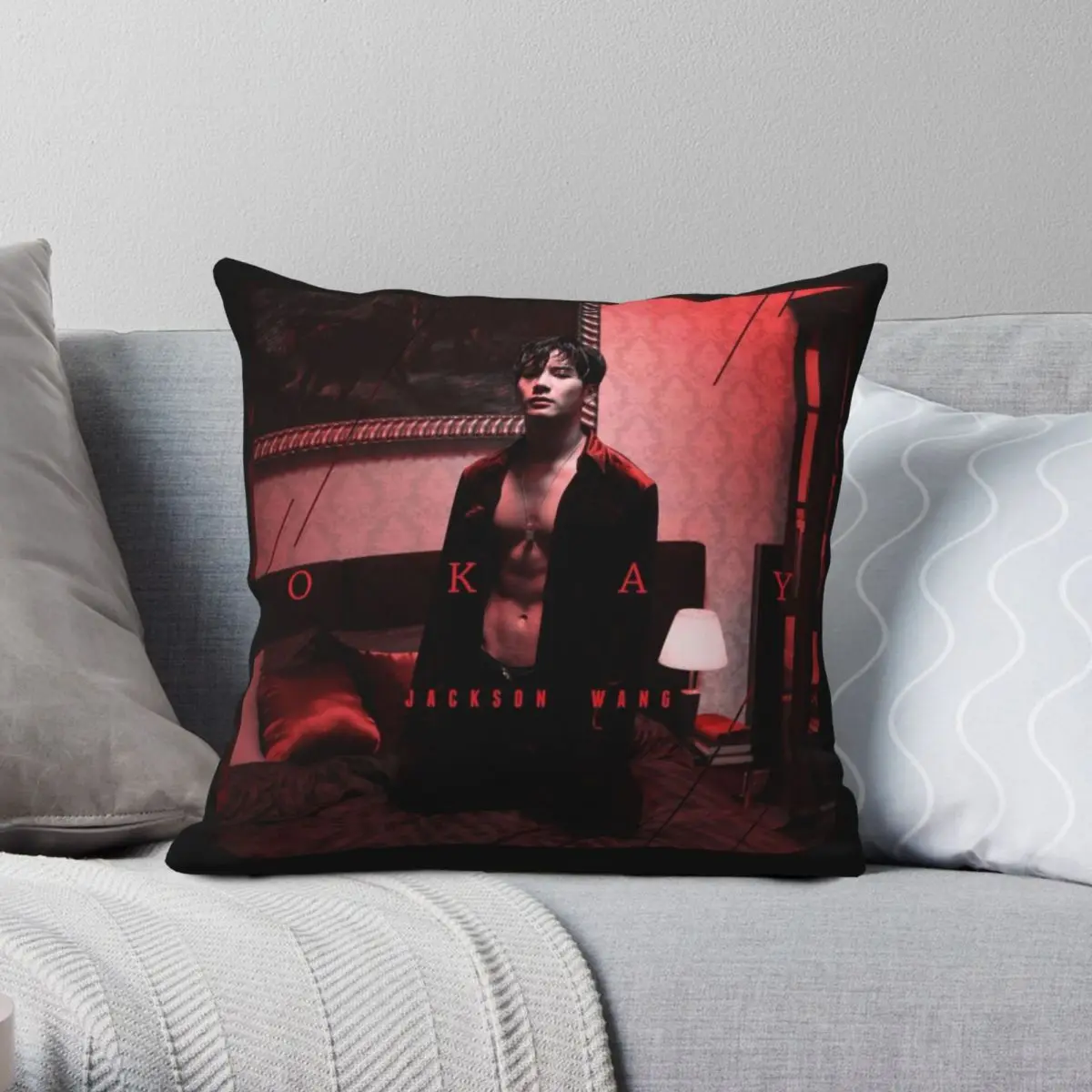 JACKSON WANG OKAY GOT7 Square Pillowcase Polyester Linen Velvet Zip Decor Pillow Case Sofa Cushion Cover