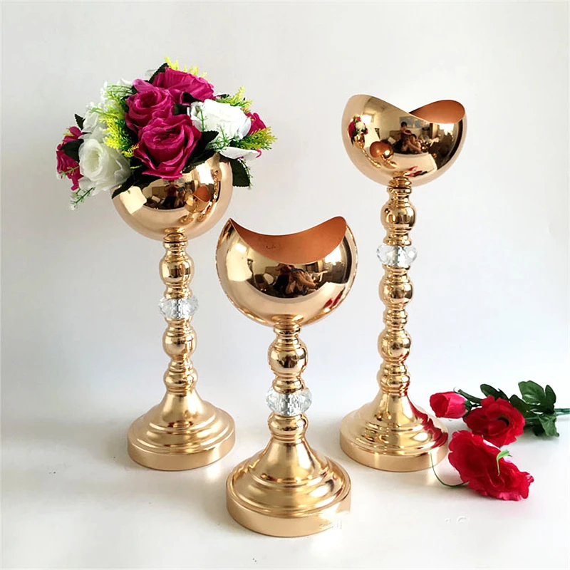 10 PCS/ Lot Metal Flower Vase Flowers Pot Luxury Wedding Table Centerpiece Event Road Lead For Christmas Party Home Decoration