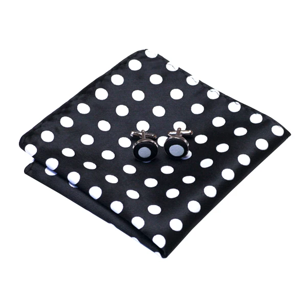 Hi-Dasi Desain Terbaru Polka Dots Mens Dasi Hitam Kasual Dasi Saputangan Manset Set Dasi untuk Pria Pesta Pernikahan gravatas