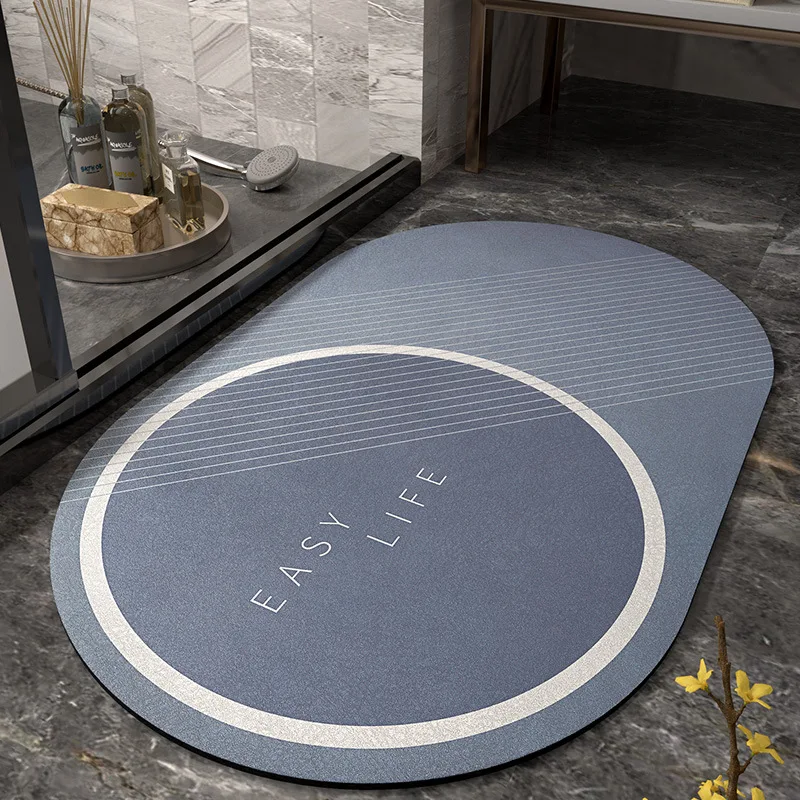 Oval Diatomite Earth Bath Mats Non Slip Fast Drying Bathroom Carpet Rug Easy Clean Hard Shower Mat Floor Foot Mat for Toilet