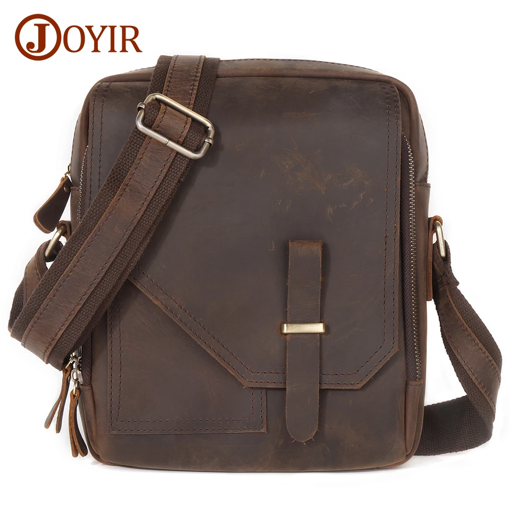 JOYIR-bandolera de cuero Crazy Horse para hombre, bolso cruzado informal multifuncional, bolsa de hombro de carrera para Ipad de 9,7\