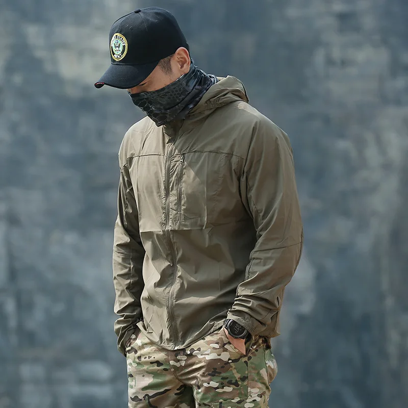 Outdoor Hiking Sun Protection Skin Clothes  Jacket Mens Summer Thin Quick Dry Breathable Hooded Windbreaker Coat Tops