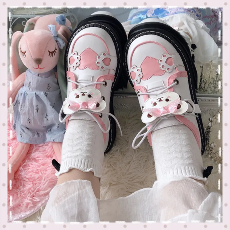 

Harujuku Kawaii Girl Sweet Lolita Shoes Vintage Round Head Party Women Dress Shoes Cute Bowknot Patchwork Kawaii Shoes Loli Cos