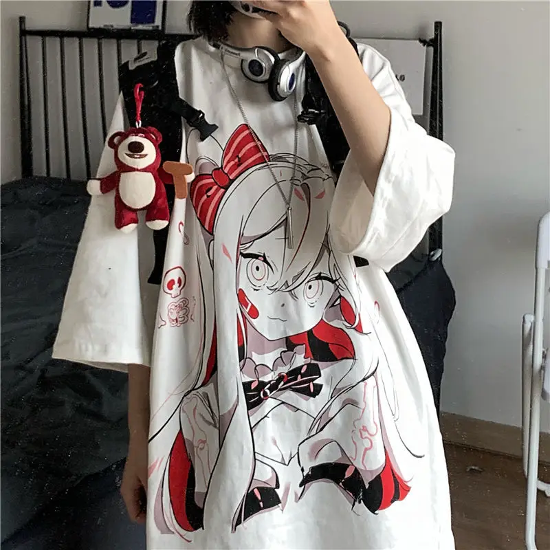 

Anime Print Graphic T Shirts Women 2021 Fashion Harajuku Feminine Clothes Summer MINGLIUSILI Loose T-shirts for Women