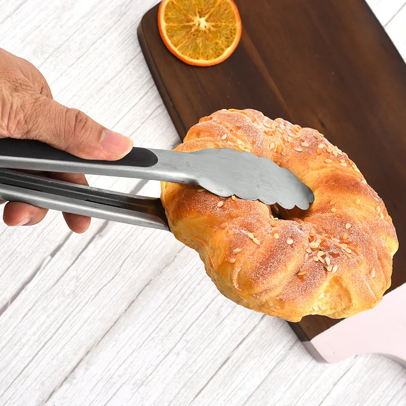 9/12 Inch Stainless Steel BBQ Grilling Tongs Salad Bread Barbecue  Serving Tong Creative Non-Slip Handle Metal Kitchen Gadgets