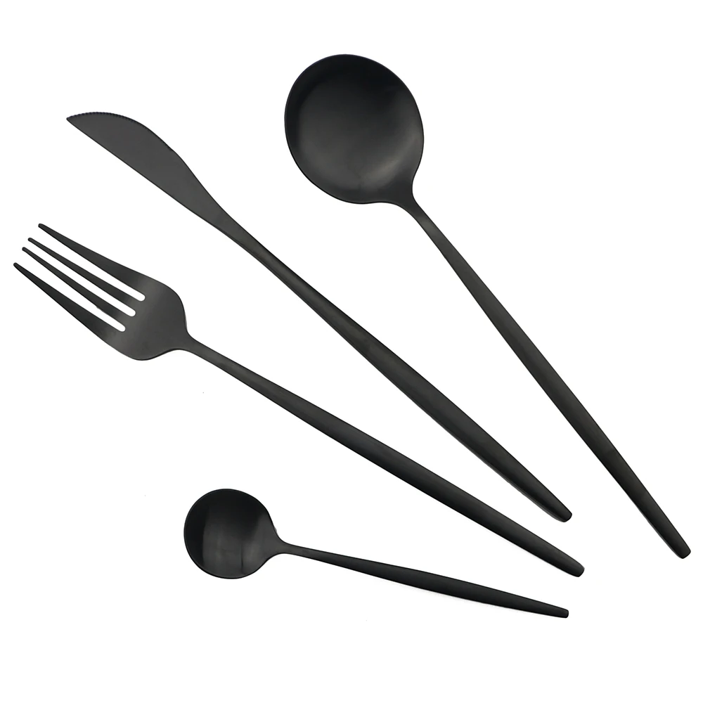 Black Matte Cutlery Set Knife Fork Spoon Dinner Set Kitchen Silverware Flatware Tableware Stainless Steel Dinnerware Set