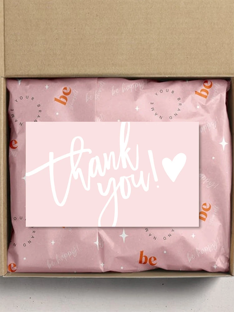 30pcs/pack Pink Thank You Card For Supporting Business Package Decoration Business Card Handmade With Love For Sellers Gifts