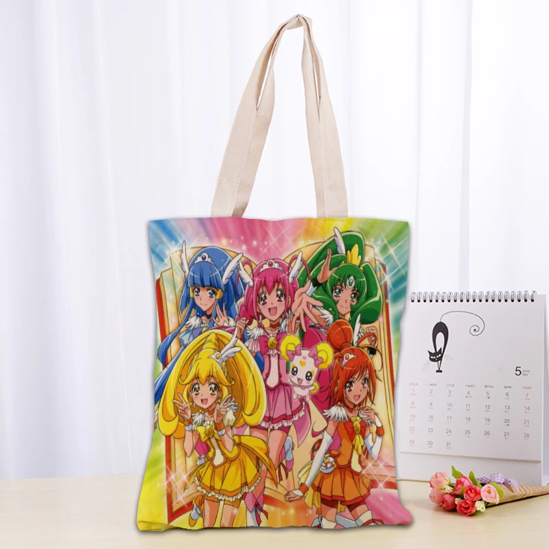 Anime Smile Precure! Tote Bag Women Canvas Fabric Bags Eco Reusable Shopping Bags Traveling Beach Casual Useful Shoulder Bag