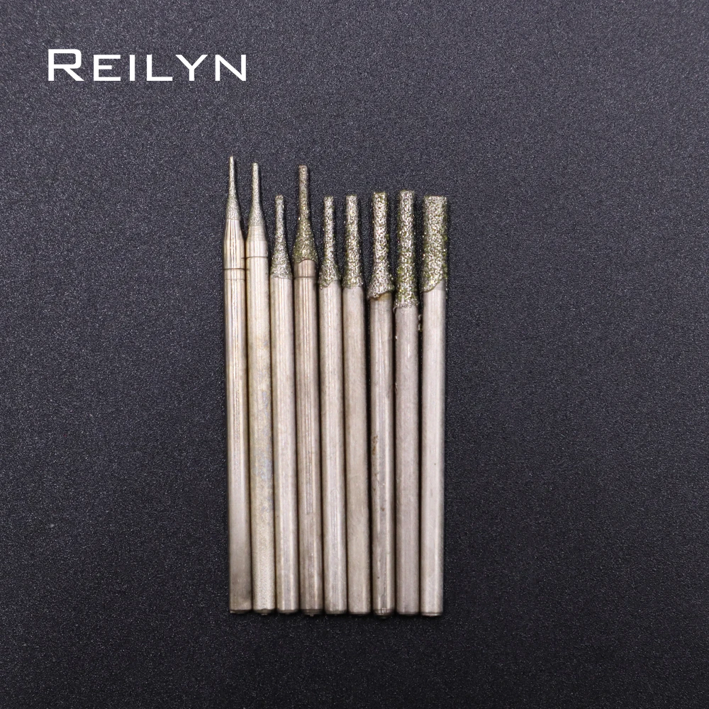 A-Type Cyliner Diamond Grinding Burr Teeth Grinding Bits Jade Stone Abrasive Point for Die Grinder/Dremel/Rotary Tools