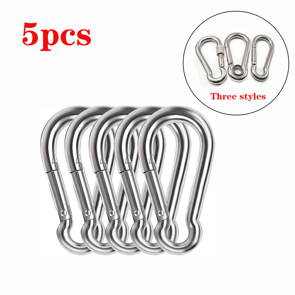 5pc m4/m5/m6 Stainless Steel304 Carabiner Carbine Snap Hook Keychain with nut-lock for Climbing Camping Safety Hook Various Size