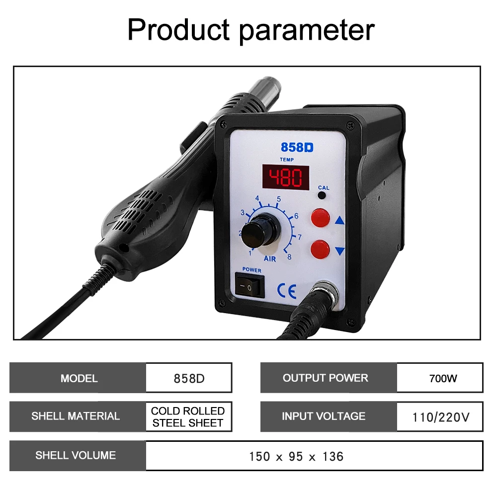 Hot Air Gun BGA Retrabalho Estação de solda, ventilador, secador de cabelo, solda Heat Gun SMD, SMT Soldagem, Reparação, 220V, 110V, 858D