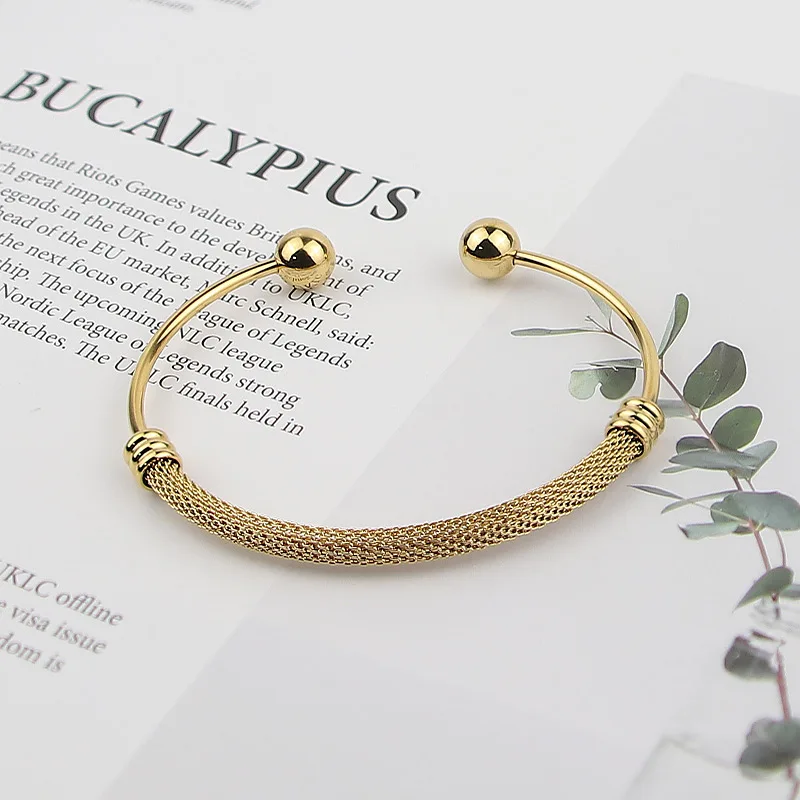 Simple Stainless Steel Twisted Wire Mesh Opening Steel Ball Ladies Bracelet Birthday Anniversary Gift Wholesale image 2