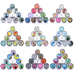 5pcs/lot New Glass Snap Jewelry Mixed Beautiful Exotic Animal Pattern 18mm Glass Snap Buttons For DIY Snap Bracelet